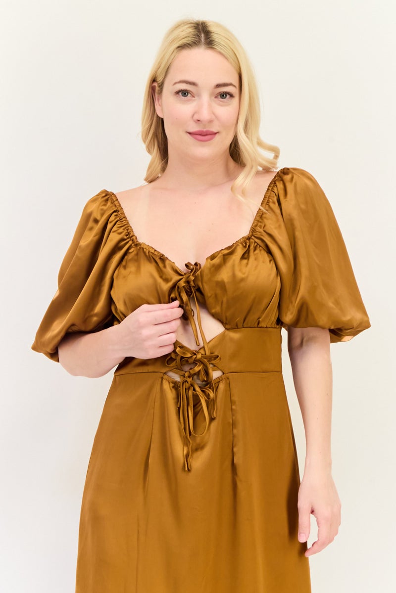 Missguided Women Solid Midi Dress, Rust - Image 2